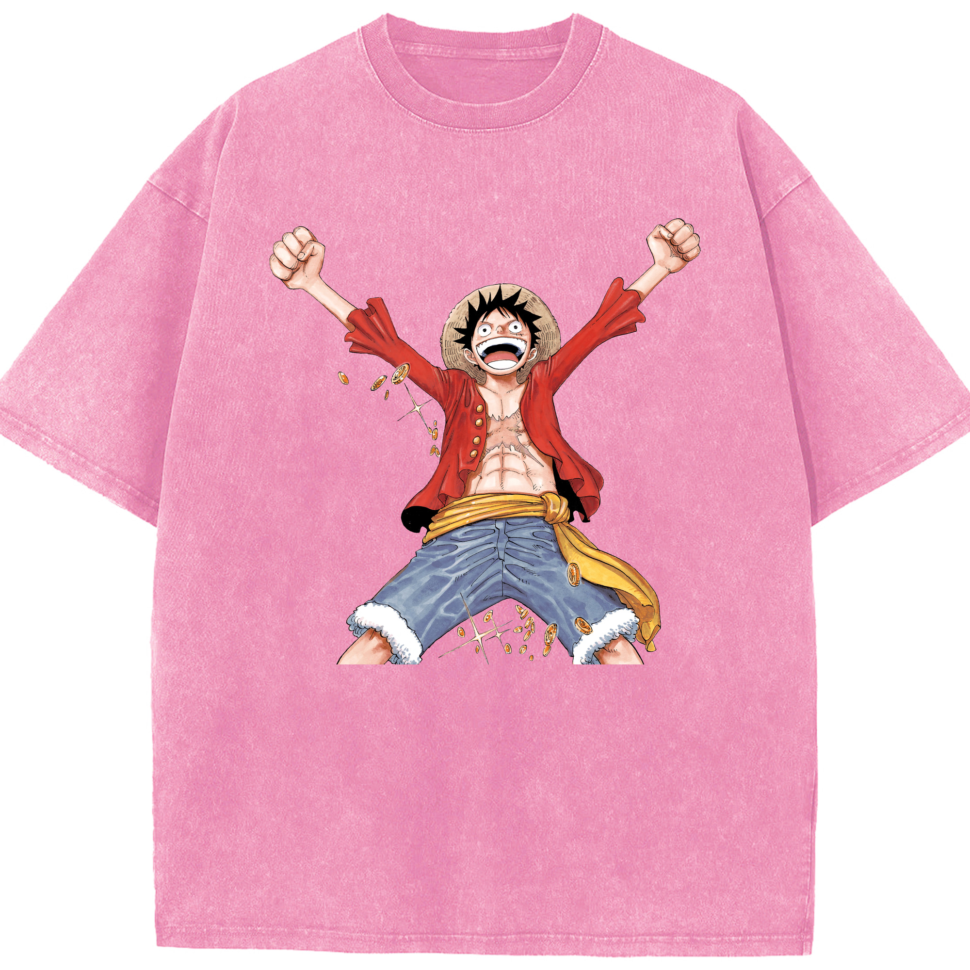 ワンピース モンキー・D・ルフィ ONE PIECE Monkey D. Luffy 綿100% ヴィンテージ風 半袖Tシャツ（フロントプリント）